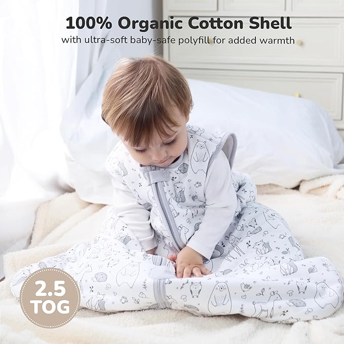 Mama Cheetah Baby Sleep Sack 2.5 TOG, Organic Cotton Baby Wearable Blanket with Two-Way Zipper, Swaddle Transition Baby Sleeping Bag for Newborn Infant Toddler Boy Girl, 12-18 Months