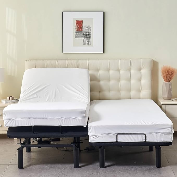 Zippered Split King Mattress Protector for Adjustable Beds 100% Waterproof 6-Sided Mattress Encasement Full Coverage Complete Cover