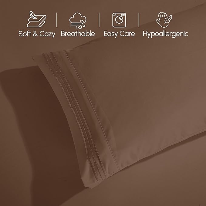Elegant Comfort Luxurious 1500 Premium Hotel Quality Microfiber Three Line Embroidered Softest 4-Piece Bed Sheet Set, Wrinkle and Fade Resistant, Twin/Twin XL, Taupe