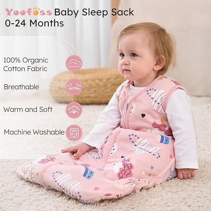 Yoofoss Baby Sleep Sack 0-6 Months, TOG 2.5 Baby Wearable Blanket with 2-Way Zipper, 100% Organic Cotton Fabric Winter Newborn Sleeping Sack, Warm Soft Comfy