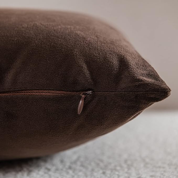 Throw Pillow Covers 20x20 Chocolate Brown: Pack of 2 Cozy Soft Velvet Square Modern Luxury Decorative Throw Pillow Cases for Sofa Couch Living Room Bed Home Decor
