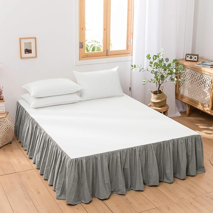 BISELINA French Linen Bed Skirt with Pleated Frills 14-Inch Tailored Drop Natural Flax Cotton Blend Dust Ruffle Soft Cozy Farmhouse Bedding (14" King, Grey)