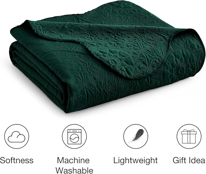 MOONLIGHT20015 10 Pack Twin Quilt Bedding Set (68" x 86") - Bulk Wholesale for Hotels, Guest Bedroom & Airbnbs - Lightweight Microfiber Reversible Floral Embossed Quilts Bedspreads (Emerald)
