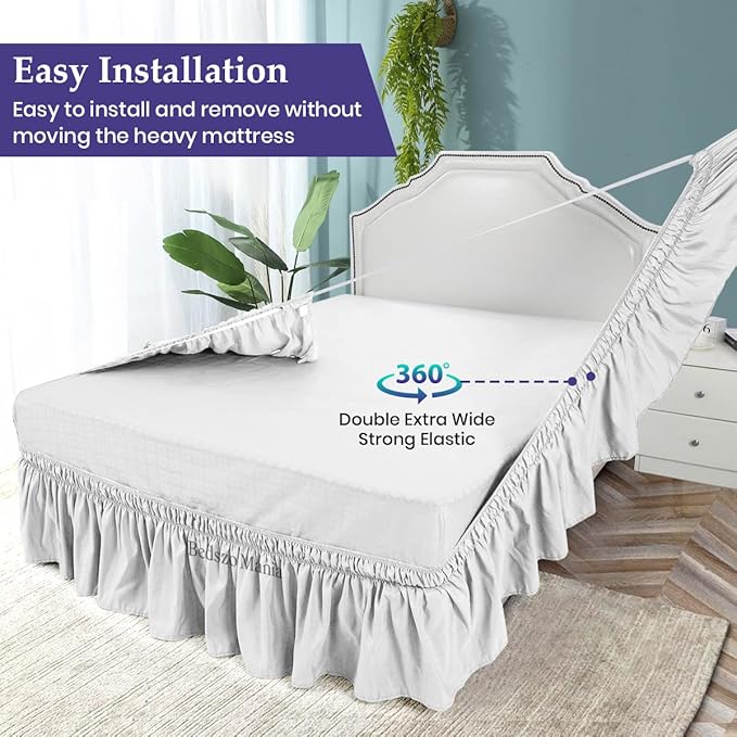 Wrap Around Bed Skirt 10" Inch Drop 100% MicrofibreFabric 1-Piece Bed Skirt Easy Fit Easy Care Fade & Wrinkle Resistant - King Size (78"X80"), Silver