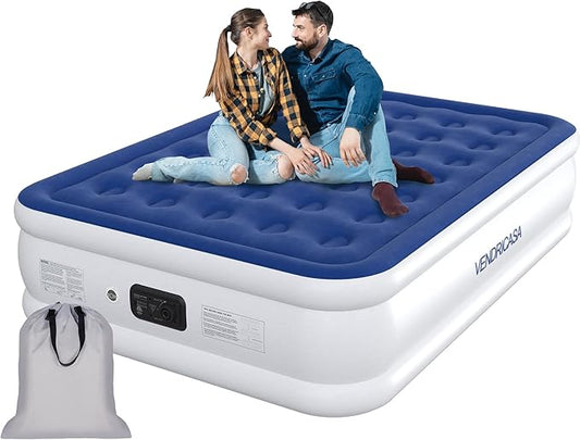 Full Air Mattress with Built-in Pump, 18" Raised Inflatable Bed Blow Up Mattress, Comfort Portable Air Bed for Camping, Home Guests, Travel 650 lbs Max