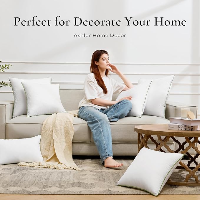 Ashler Home Deco 18x18 Pillows Insert (Set of 4) - Throw Pillow Inserts with 100% Cotton Cover - 18 Inch Square Interior Sofa Stuffer Pillow Inserts -Decorative White Couch Pillow