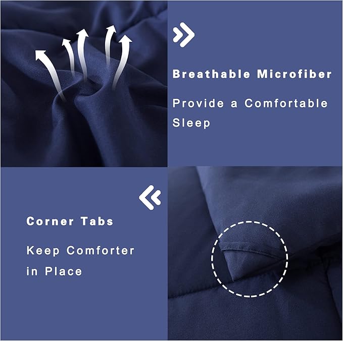 DOWNCOOL Queen Comforter Set -All Season Bedding Comforters Sets with 2 Pillow Cases -3 Pieces Bedding Sets Queen -Down Alternative Navy Comforter Set for Queen Size Bed(88"x92")