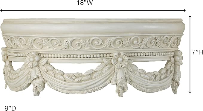 Touch of Class Antique Ivory Swag and Bow Wall Teester Bed Crown | Ornate Canopy | Acanthus Leaves, Scrollwork, Floral, Beaded | Removable Rod for Drapes, Sheers | Elegant Traditional Classical