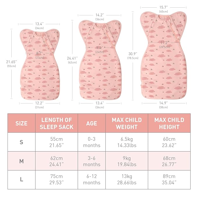 Premium Soft Cotton Swaddle Blanket Sleep Sack Arms Up Design 2 Packs 3-6 Months, Hands Up 3-Way Transitions to Arms-Free Wearable Sleeping Sack Bag for Baby Boys Girls Snug Fit Calms Startle Reflex