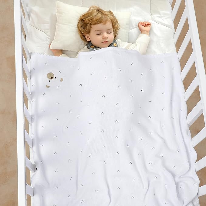 mimixiong Organic Cotton Baby Blanket Neutral Knitted Soft Crib Nursery Swaddling Receiving Blankets for Newborn Baby Boy Girl 40x30 Inch