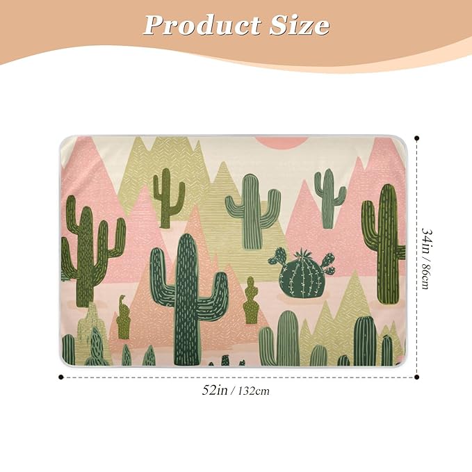 Waterproof Bed Pad Reusable Changing Pad Toddler Mattress Protector Large Pee Pad Baby Diaper Pad Soft Washable Liner Boho Cacti Mountains Sun
