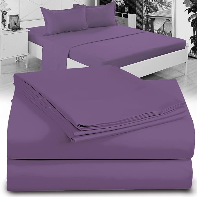 Twin XL 100% Microfiber Double Brushed Sheet Set - Extra-Soft & Wrinkle-Free - 15" Deep Pockets, 39" x 80" - Ideal for Dorms, Hospitals & Split King Beds - 3 PC Set (Twin XL, Purple)