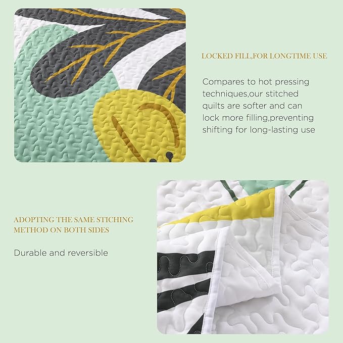 Andency Floral Boho California King Quilt Bedding Set Green, 3 Pieces Farmhouse Flower Botanical Summer Oversized King Bedspreads, Soft Reversible Lightweight Microfiber Coverlet Set, 104"x112"