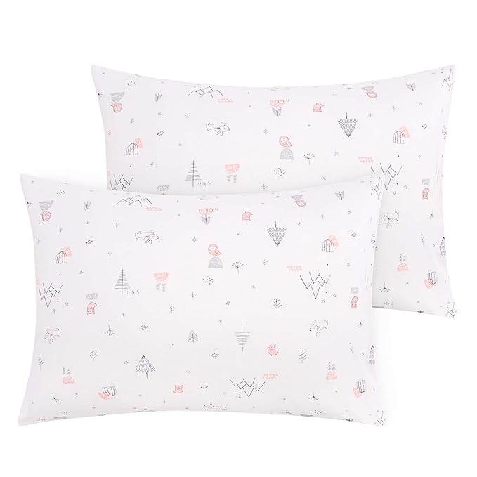 NTBAY Organic Cotton Toddler Pillowcases - Super Soft & Breathable Jersey Cotton Toddler Pillow Cases, 13”x18” Pillow Cases with Envelope Closure, Pink Owl