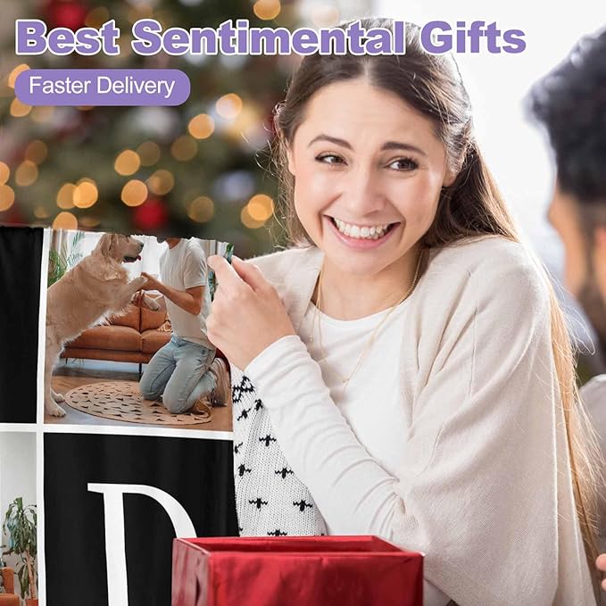 Gifts for Dad Customized Blanket with Photo, 5 Photos Personalized Happy Fathers Day Blankets with Pictures Customized Blanket Best Dad Ever Birthday Gifts for Grandpa Men, 8 Sizes