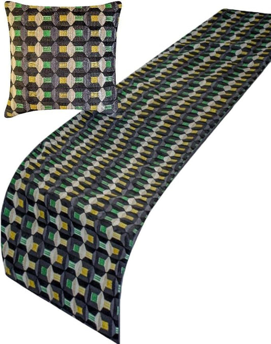 The HomeCentric Green Bed Runner for King/Queen/Twin Velvet Decorative Bed Scarf 53"x18" Bed Runner Without Pillow Cover, Geometric Bed Scarf Bedroom Décor Accent - Green Patterns