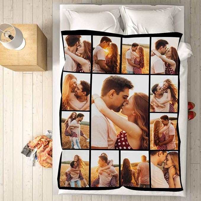 Custom Blankets with Photos, 13 Photos Customized Gifts Personalized Blankets and Throws Customized Christmas Birthday Couples Gifts Personalized Gifts for Women Men, 8 Sizes