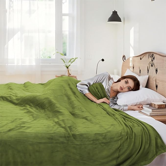 Electric Heated Blanket 72"x84" Full Size Flannel Heated Blanket, Cozy & Warm for All Night, 5 Heat Settings & 10 Hours Auto Off, Machine Washable, Light Grass Green