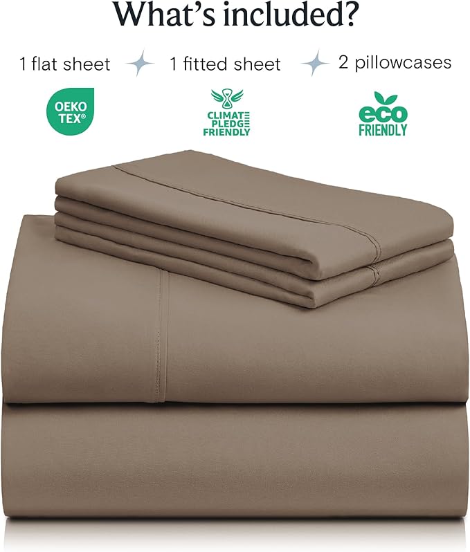 LuxClub 4 PC California King Sheet Set, Breathable Luxury Bed Sheets, Deep Pockets 18" Wrinkle Free Cooling Sheets Machine Washable Hotel Bedding Silky Soft - Dark Khaki Cal King