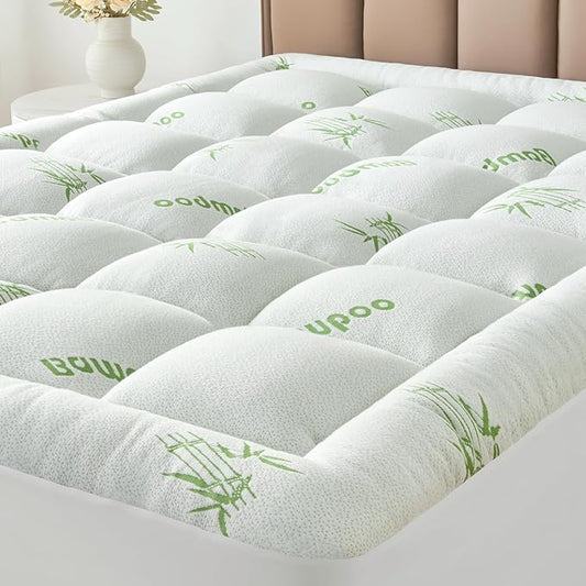 Twin XL Size Mattress Topper Viscose Derived from Bamboo, Soft Thick Pillow Top Mattress Pad Cover for Back Pain, Cooling Mattress Protector with 8-21 Inch Deep Pocket, White