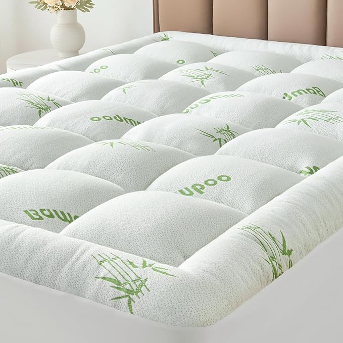 Twin Size Mattress Topper Viscose Derived from Bamboo, Soft Thick Pillow Top Mattress Pad Cover for Back Pain, Cooling Mattress Protector with 8-21 Inch Deep Pocket, White