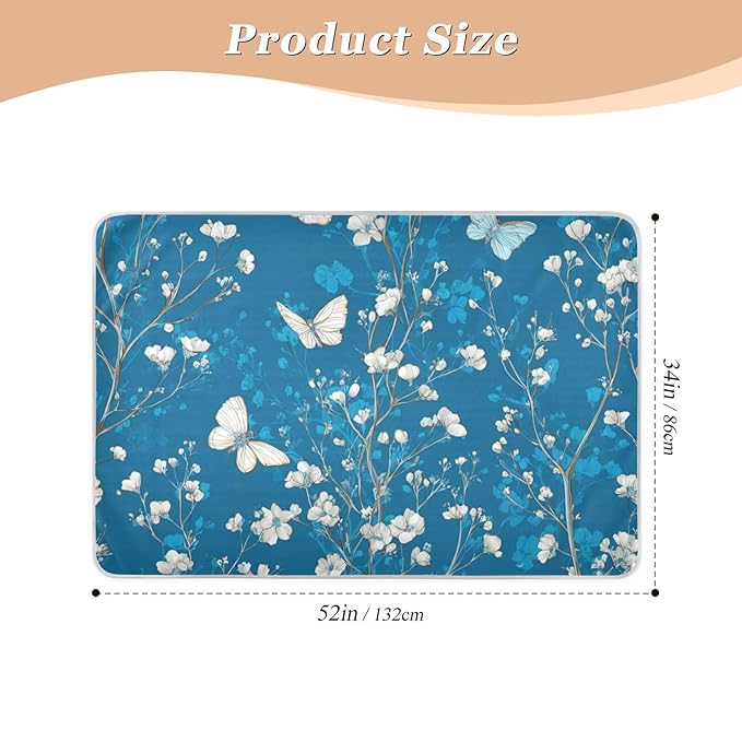 Waterproof Bed Pad Reusable Changing Pad Toddler Mattress Protector Large Pee Pad Baby Diaper Pad Soft Washable Liner Deep Blue Floral Butterfly