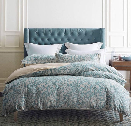 SLEEPBELLA Duvet Cover Full Size, 600 Thread Count Cotton Beige & Bluish Grey Printed with Luxurious Leaves Pattern Reversible Botanical Comforter Cover Sets, Bedding Set 3Pcs (Full Beige Paisley)