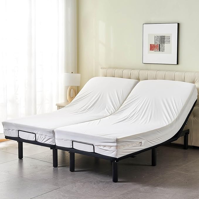 Zippered Split King Mattress Protector for Adjustable Beds 100% Waterproof 6-Sided Mattress Encasement Full Coverage Complete Cover