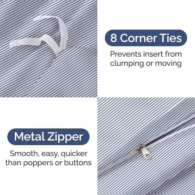 Duvet Cover Cal King Size - Extra Soft Cal King Size Duvet Cover - Lightweight, Breathable & Fade Free with Zipper Closures and Ties - 104" x 98" Inches - (Blue Stripes 2) Comforter Not Included