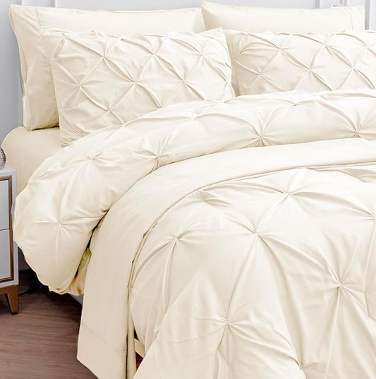 LANE LINEN Full Size Comforter – 7 Piece Bed in a Bag - All-Season Bedding for Full Beds - Complete Set with Down-Alternative Comforter, Sheets, Pillowcases & Shams – Cozy & Ultra-Soft Bed Set - Ivory | Plush alt comfort, Cozy sleep feel, Light all sea...