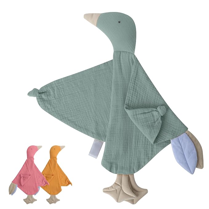 Organic Muslin Cotton Goose Loveys Soft Breathable Newborn Security Blanket with Tags, Soft for Baby Boy Girl, Neutral Muslin Fabric for Comfortable Sleep & Play, Ideal for Newborns, Toddlers