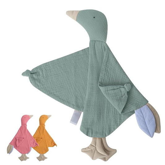 Organic Muslin Cotton Goose Loveys Soft Breathable Newborn Security Blanket with Tags, Soft for Baby Boy Girl, Neutral Muslin Fabric for Comfortable Sleep & Play, Ideal for Newborns, Toddlers
