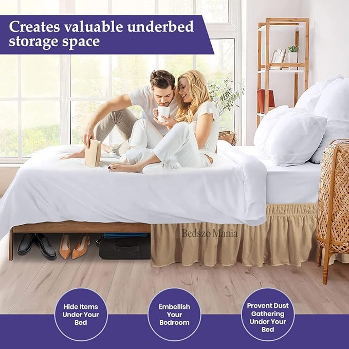Wrap Around Bed Skirt 16" Inch Drop 100% MicrofibreFabric 1-Piece Bed Skirt Easy Fit Easy Care Fade & Wrinkle Resistant - Queen Size (60"X80"), Taupe
