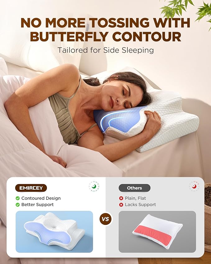 Emircey Clinical-Level Relief Cervical Neck Pillow for Sleeping, Ergonomic for Back Stomach Sleepers, Orthopedic Contour Memory Foam Pillow for Side Sleepers,Cooling Pillow for Neck Relief, Blue, King