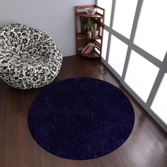 Hand Tufted SHAG Polyester ECO-Friendly Area Rugs - 10'x10', Round, Blue, Solid Plain Design, High Pile Thick Handmade Anti Skid Area Rugs for Living Room, Bed Room K00111