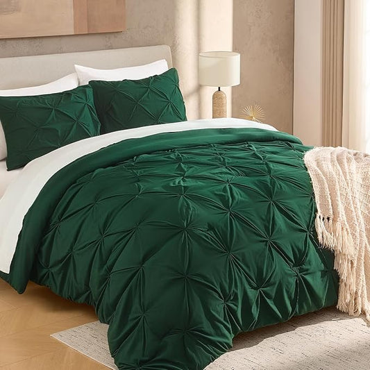 Andency California King Comforter Set Dark Green (104x96Inch), Pinch Pleat Cal King Comforter Set 3 Pieces, Oversized King Pintuck Bed Comforter, Microfiber Down Alternative Comforter Bedding Set