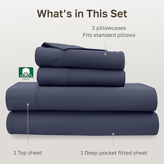 California Design Den Natural 100% Cotton Sheets, Full Size Sheets Set, 400 Thread Count Sateen Bedding, Deep Pockets for a Snug Fit, Durable & Breathable - Indigo Dusty Blue