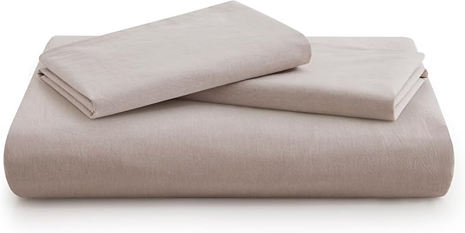 LOVQUE 100% Washed Cotton Duvet Cover Set King Size, Linen Like Natural Bedding Set with Zipper Closure (No Comforter), 104x90 Inches, Light Linen Grey