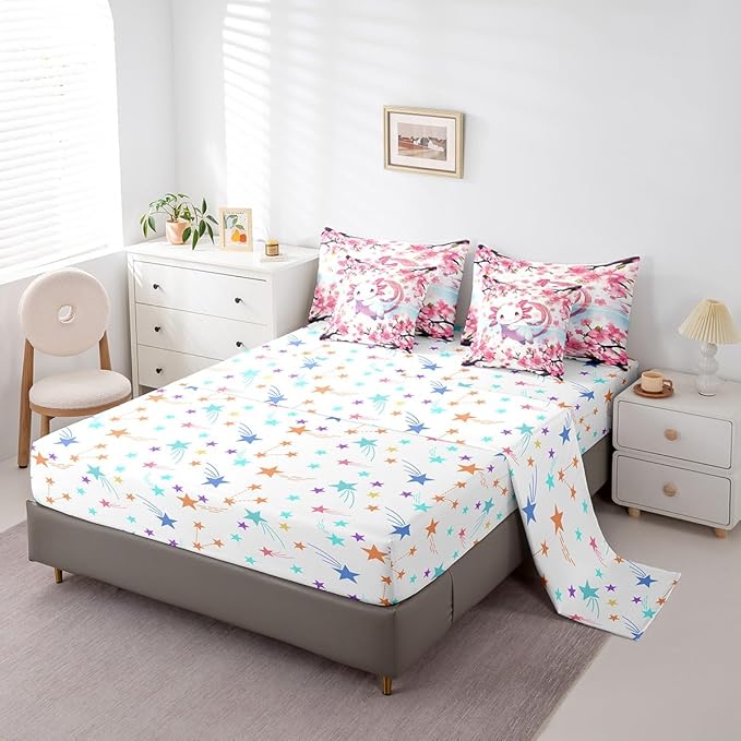 Feelyou Boys Girls Cute Axolotl 7 Pieces Bedding Sets Twin Size, Cartoon Salamander Bed in A Bag Ocean Sealife Comforter Set with Sheets Kids Kawaii Teens Bed Set Bedroom Decor