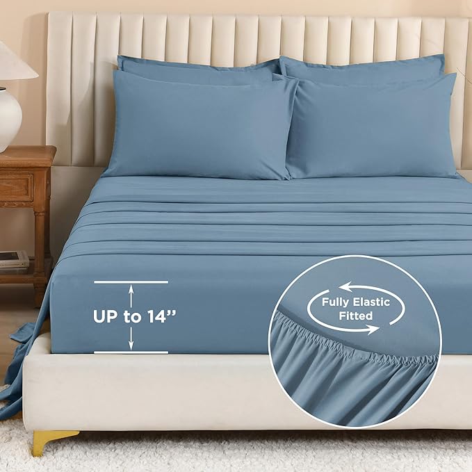 Litanika Oversized King Comforter Sets Grayish Blue - 7 Pieces Bed in a Bag Oversized King Bedding Comforter Sets, Solid Lightweight Bed Set with Comforter, Sheets, Pillowcases & Shams