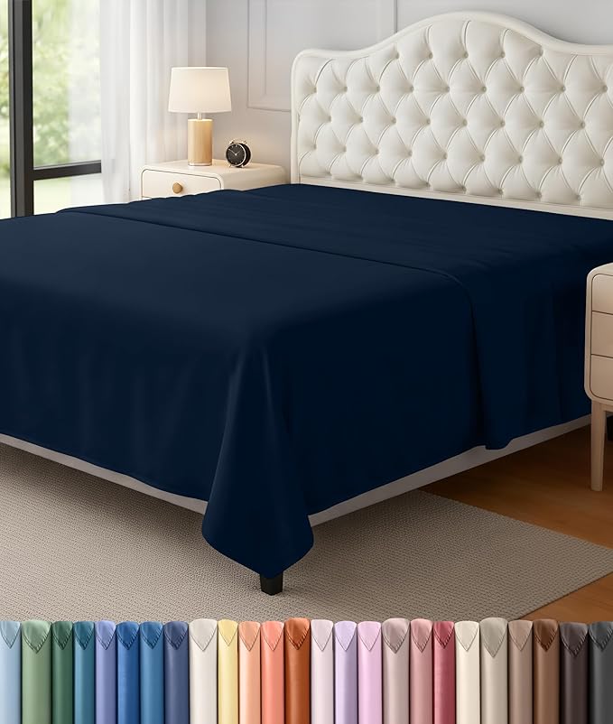 Utopia Bedding Flat Sheet - Soft Brushed Microfiber Fabric - Shrinkage & Fade Resistant Top Sheet - Easy Care - 1 Flat Sheet Only (King, Navy)