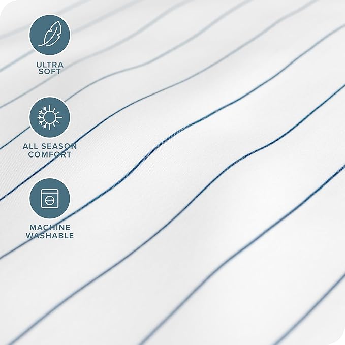 Bare Home Ultra-Soft Microfiber Split King Bed Sheets - Deep Pockets - Easy Fit - 5 Piece Set - Pinstripe (White/Marine)