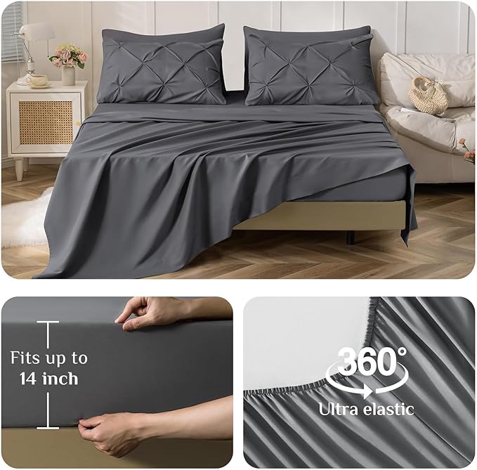 JOLLYVOGUE Full Size Comforter Sets 7 Pieces - Bed in a Bag Full for All Season, Pintuck Bedding Comforter Sets with Comforter, Flat Sheet, Fitted Sheet and Pillowcases & Shams, Grey