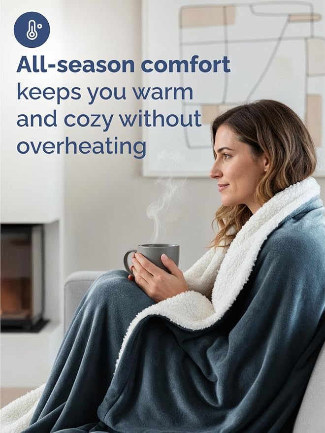 Sherpa Fleece Blanket King Size - Reversible Sherpa Fleece King Blanket - Super Soft Double Sided for Bed, Sofa, Couch - Thick, Warm, Fuzzy and Plush - Luxurious Bedding for Winter - Navy, 90" x 108"