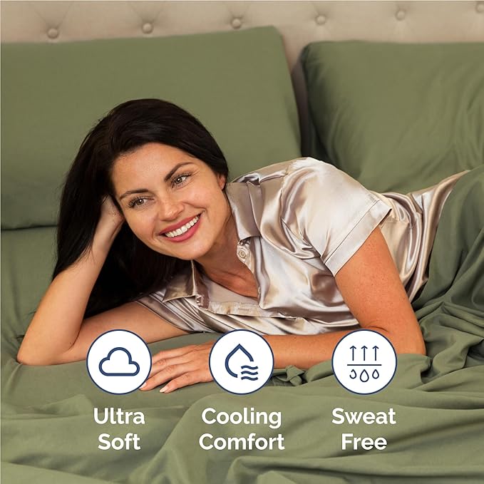 Twin XL 4 Piece Sheet Set - Comfy Breathable & Cooling - Ultra Soft Hotel Luxury Bedding Set w/ 8-16 Inch Deep Pockets - 1 Flat & 1 Fitted Sheet & 2 Pillowcases - Wrinkle Free & Easy Care - Sage Green