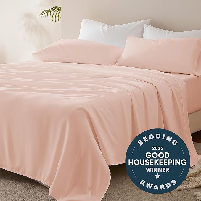 SLEEP ZONE Nanotex Super Soft Cooling King Bed Sheets Set for Kids 3 Piece - Easy Care Fitted Flat Sheet & Pillowcase Sets - Wrinkle Free,Fade Resistant,Deep Pocket 16",Rose Pink,King
