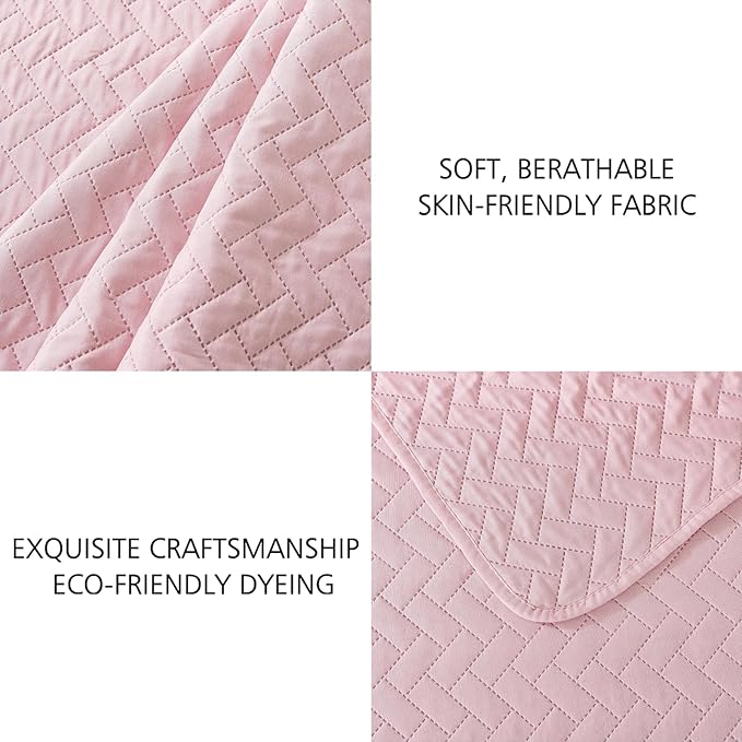 JML Quilts Set, Bedspread Coverlet Set with Pillowcases - 3 Piece Soft and Lightweight Bed Quilt for Spring, Autumn and Summer (Embossed Weave - Pink, King(92"x104"))