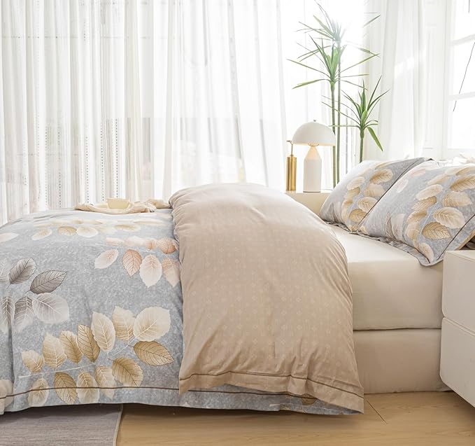 OAITE Duvet Cover Set Twin Size Floral Pattern 500 Thread Count Ultra Soft 100% Cotton Duvet Cover Sets 3-PC, Breathable Duvet Cover with Zipper Closure & Corner Ties