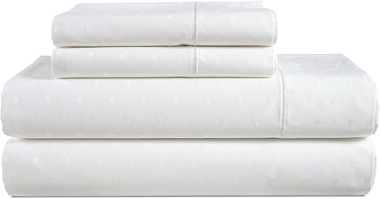 LANE LINEN 100% Egyptian Cotton California King Sheet Sets, Soft & Comfy Hotel Like Thick Fully Elasticized Jaquard Swiss Dot Cal King Bedding Set, No Pill Fade Resistant Bedding - White