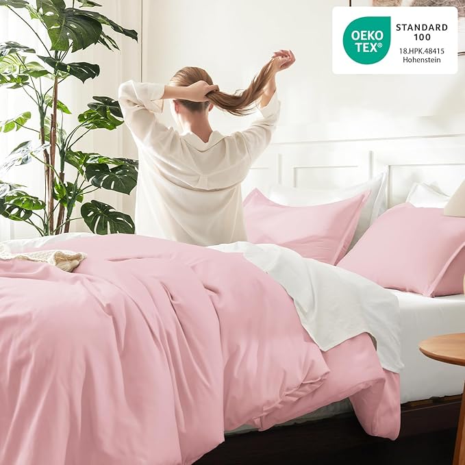 Litanika Comforters Pink Oversized King Size, 3 Pieces Lightweight Solid Bedding Set & Collections, All Season Fluffy Bed Set (120x98In Comforter & 2 Pillowcases)